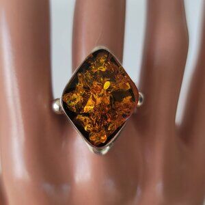 Amber & Sterling Ring